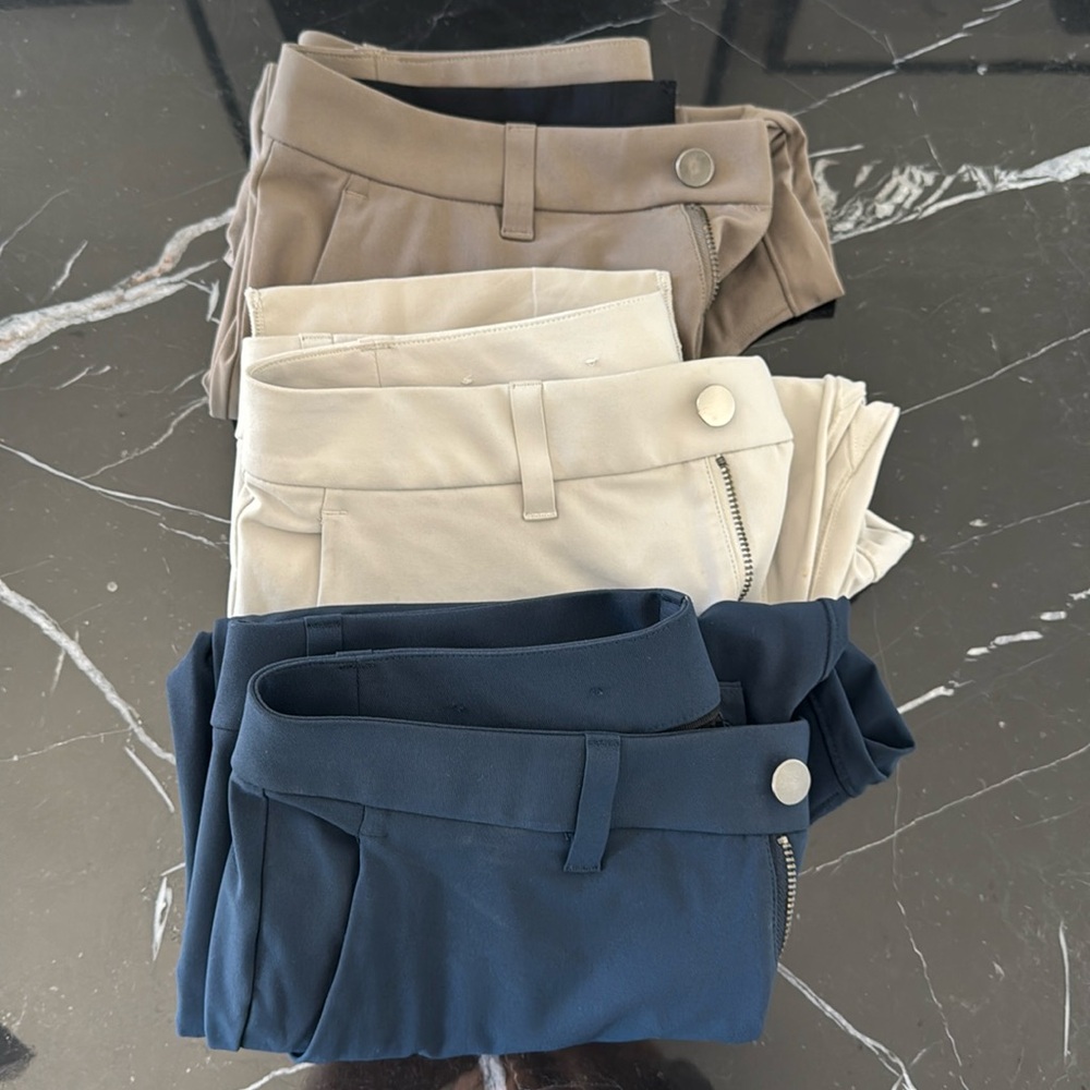 Lululemon ABC Slim Pants Navy, Cream & Khaki $40 each